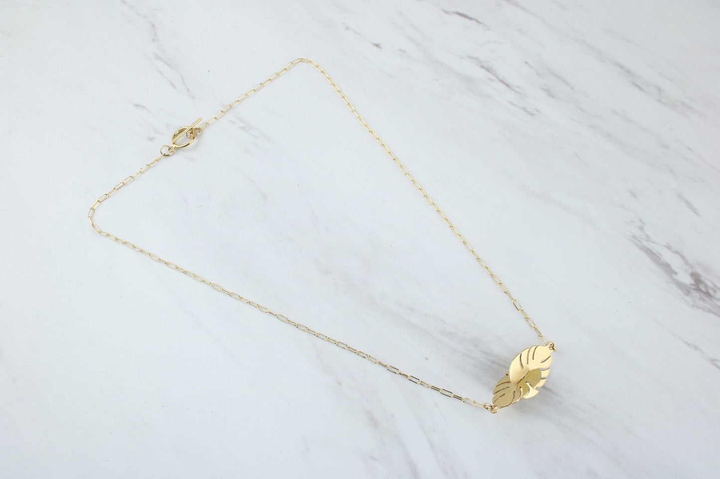 Gold Mini Monstera Necklace -necklace- Lindsey Snell