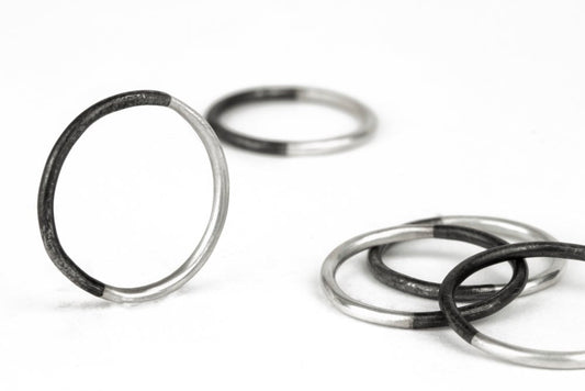 50/50 Stacker Ring in Silver and Black Steel -rings- Lindsey Snell