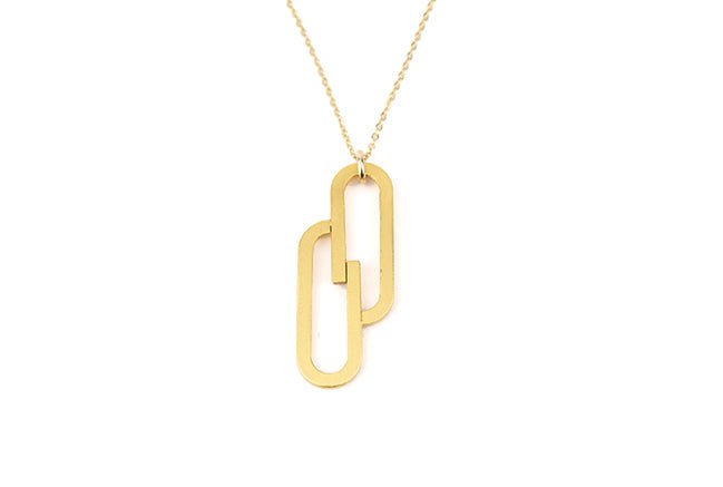 Gold Deco gold Charm Necklace with two elongated wire ovals